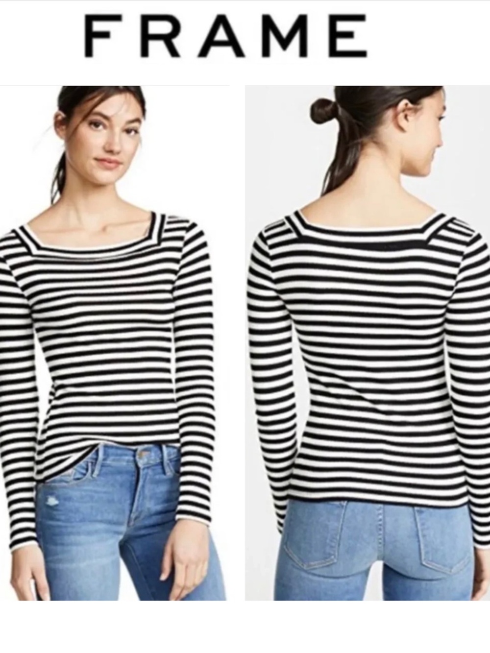 Frame Ribbed Bateau Long Sleeve Top